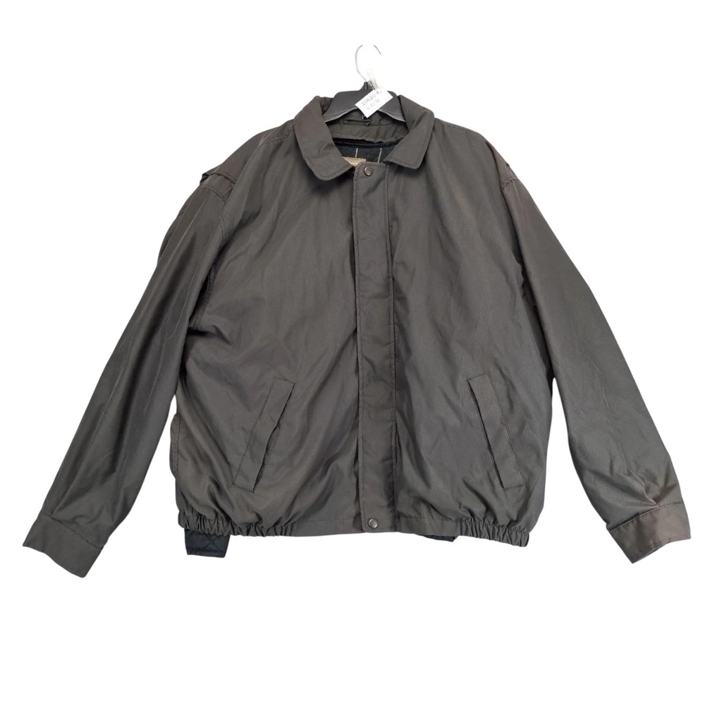Haggar Brown Bomber Jacket Mens XL Removable Liner Insulated Full Zip Classic